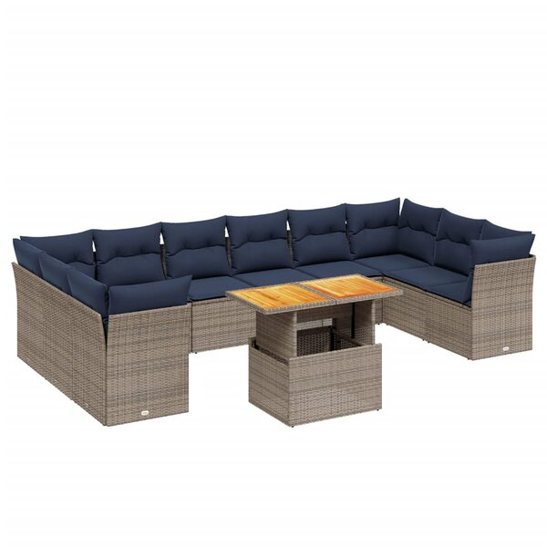 vidaXL Salon de jardin 11 Pièces avec coussins gris résine tressée