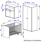 Ensemble trio lit 60x120 - commode - armoire