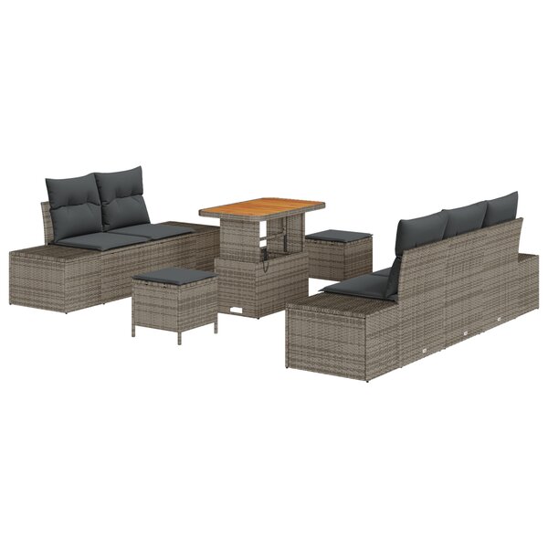 Ensemble de Canapé de Jardin vidaXL 8 pièces avec coussins Gris Poly Rattan Acacia