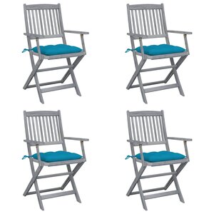vidaXL Chaises pliables d'extérieur lot de 4 et coussins Bois d'acacia