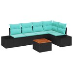 vidaXL Ensemble de canapé de jardin 6 Pièces Noir et turquoise