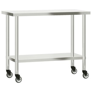 vidaXL Table de travail de cuisine avec roues 110x55x85 cm inox