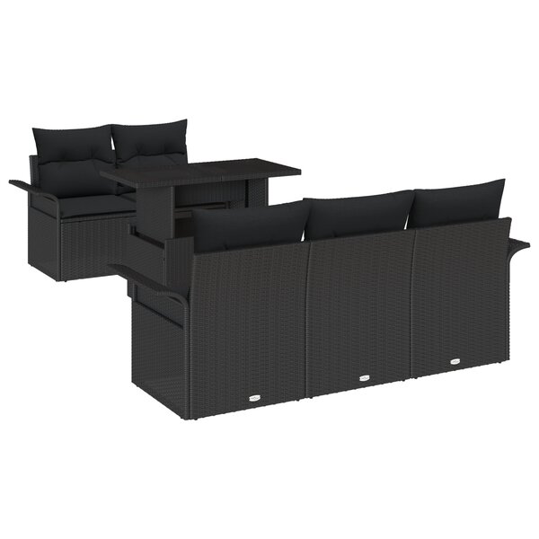 vidaXL Ensemble de canapés de jardin en 6 pièces avec coussins en poly rotin noir.