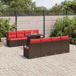 vidaXL Ensemble de canapé de jardin 9 Pièces Marron et rouge polyrotin