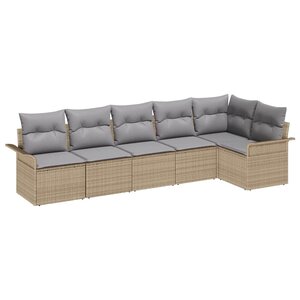 vidaXL Ensemble de canapé de jardin 6 Pièces Beige Poly rotin
