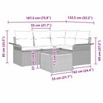 vidaXL Set de canapé de jardin en 5 pièces avec coussins gris poly rattan acacia
