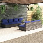 vidaXL Salon de jardin 8 Pièces avec coussins résine tressée gris