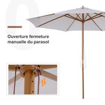 Parasol droit en bois polyester haute densité protection solaire Ø 3 x 2 5 m crème