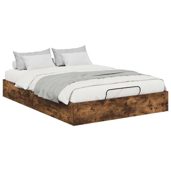 vidaXL Cadre de lit ottoman avec stockage Chêne fumé 193 x 120 x 25 cm