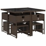 vidaXL Ensemble à manger de jardin et coussins 9 Pièces marron poly rotin