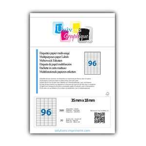 Lot de 20 planches a4 de 96 étiquettes à bords vifs 35 x 18 mm en papier blanc 70g/m² multifonction