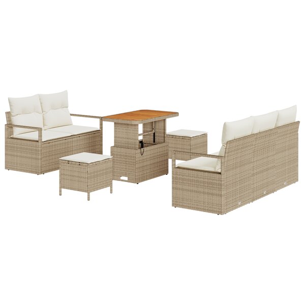 Ensemble de Canapé de Jardin 8 Pièces avec Coussins Beige Poly Rattan Acacia