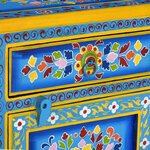 vidaXL Table de chevet Bois de manguier Turquoise Peinture à la main