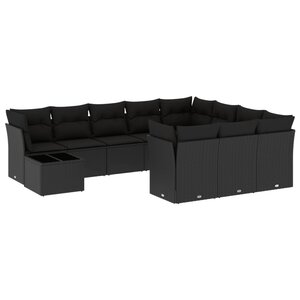 vidaXL Salon de jardin 11 Pièces avec coussins noir résine tressée