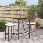 vidaXL Ensemble de bar de jardin 3 Pièces avec coussins noir poly rotin