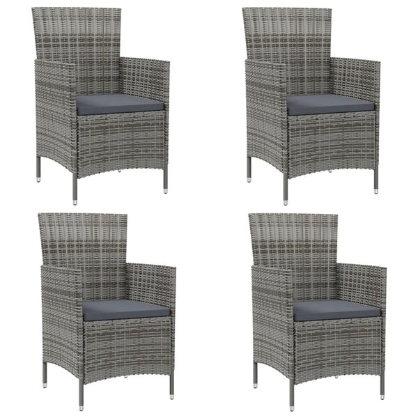 vidaXL Chaises de jardin avec coussins lot de 4 Résine tressée Gris