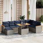 vidaXL Salon de jardin 9 Pièces avec coussins gris résine tressée