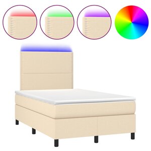 vidaXL Sommier à lattes de lit et matelas et LED Crème 120x200cm Tissu