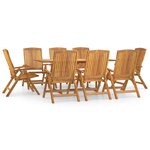 vidaXL Ensemble à manger de jardin 9 Pièces Bois de teck solide