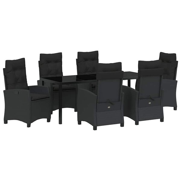 vidaXL Ensemble de salle à manger pour jardin 7 Pièces Noir polyrotin