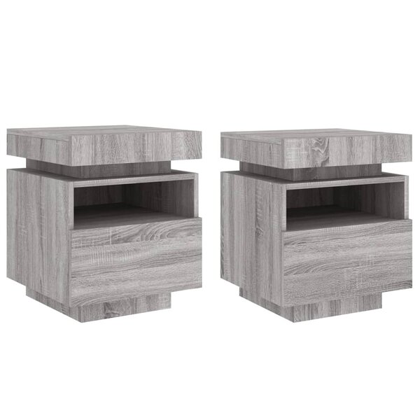 vidaXL Armoires de chevet avec lumières LED 2 Pièces sonoma gris