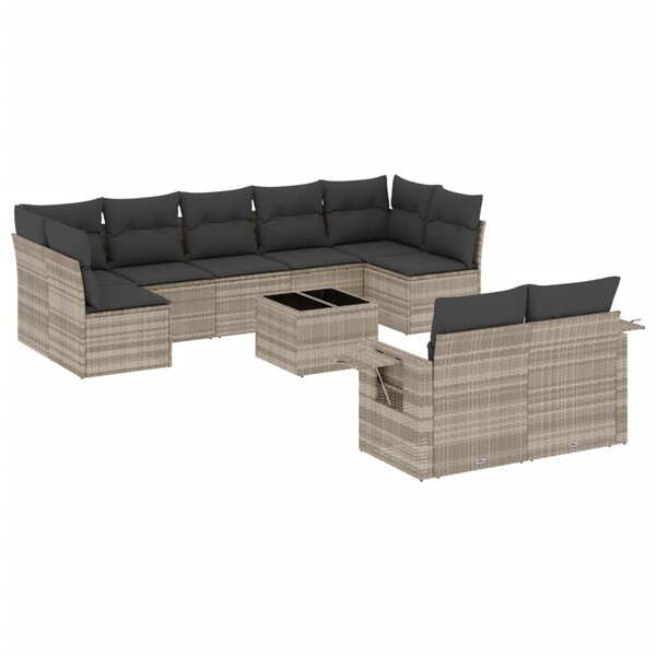 vidaXL Salon de jardin avec coussins 10 Pièces gris clair résine tressée