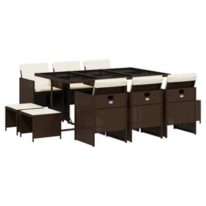 vidaXL Ensemble à manger de jardin et coussins 11 Pièces marron rotin