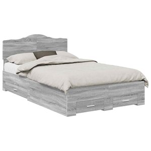 vidaXL Cadre de lit Gris Sonoma 135 x 190 cm Bois d'ingénierie