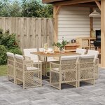 vidaXL Ensemble à manger de jardin et coussins 9 Pièces beige Poly rotin