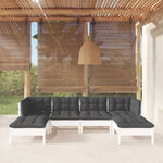 vidaXL Salon de jardin 6 Pièces avec coussins blanc bois de pin