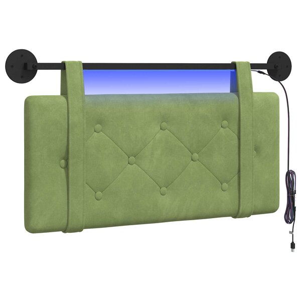 vidaXL Tête de lit suspendue Avec lumière LED Vert clair Velours