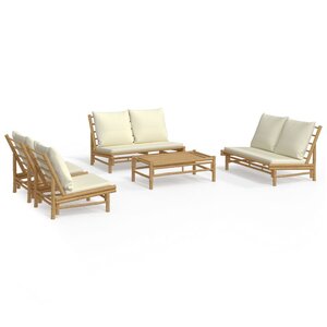 vidaXL Salon de jardin 5 Pièces avec coussins blanc crème bambou