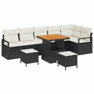 vidaXL Ensemble de canapé de jardin avec coussin 9 Pièces Noir Poly rotin