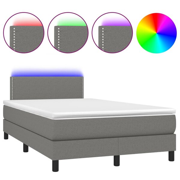 vidaXL Sommier à lattes de lit matelas LED gris foncé 120x190 cm tissu
