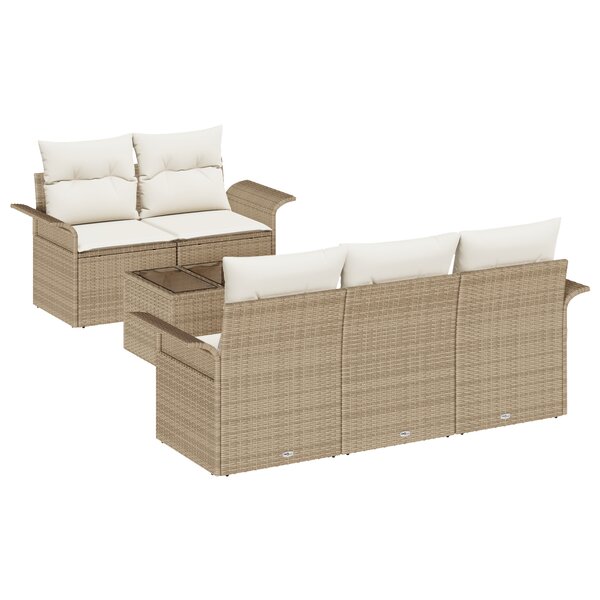 Ensemble de Canapé de Jardin 6 pièces avec Coussins Beige en Rattan Poly