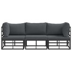 vidaXL Mobilier de jardin avec coussin 3 Pièces Noir Aluminium