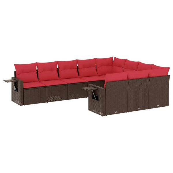 vidaXL Salon de jardin 10 Pièces avec coussins marron résine tressée