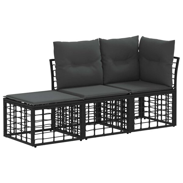 vidaXL Ensemble de canapés d'extérieur 3 pc Noir Polyester