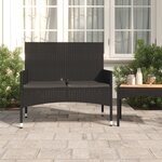 vidaXL Banc de Jardin à 2 Places avec Coussins Noir Résine Tressée