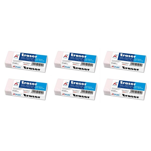Gomme plastique Eraser 6 x 2 2 cm blanche x 6 A PLUS