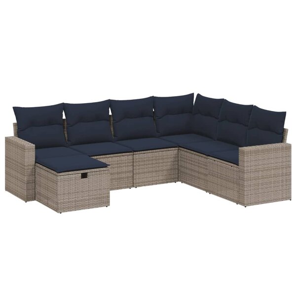 vidaXL Salon de jardin 7 Pièces avec coussins gris résine tressée