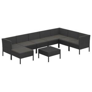 Salon de jardin meuble d'extérieur ensemble de mobilier 9 pièces avec coussins résine tressée noir 02_0018163
