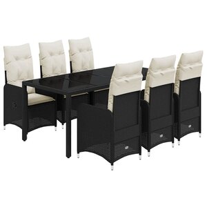 vidaXL Ensemble de bistro de jardin 7 Pièces coussins noir poly rotin