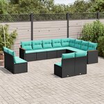 vidaXL Salon de jardin avec coussins 12 Pièces noir résine tressée