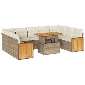 vidaXL Salon de jardin avec coussins 10Pièces beige résine tressée acacia