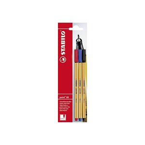 Lot de 3 Stylo-Feutre POINT 88 Pointe Fine 0,4 mm rouge, bleu, noir STABILO