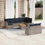 vidaXL Salon de jardin 10 Pièces avec coussins gris résine tressée