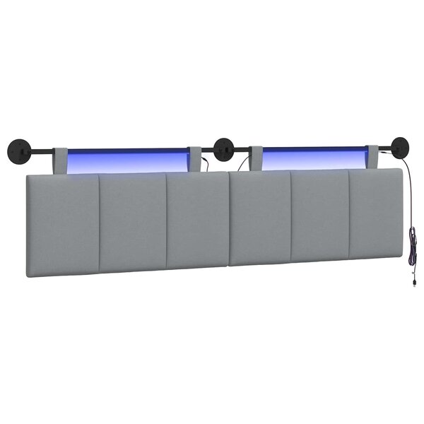 vidaXL Tête de lit suspendue Avec lumière LED Gris clair Tissu