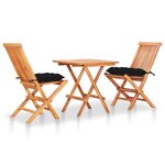 vidaXL Ensemble de bistro 3 Pièces avec coussins noir Bois de teck massif
