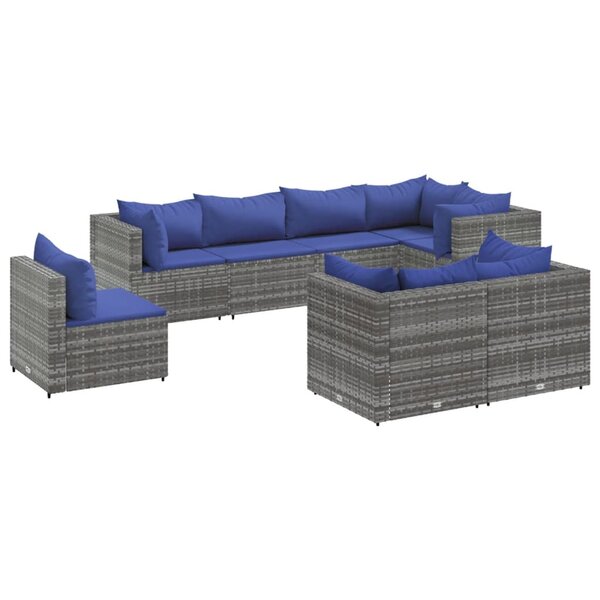 vidaXL Salon de jardin 8 Pièces avec coussins Gris Résine tressée